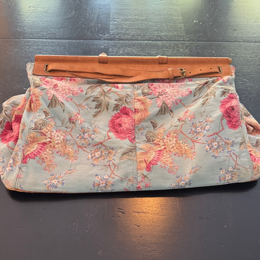 Ralph Lauren Vintage Floral Canvas Bag With Leather Trim